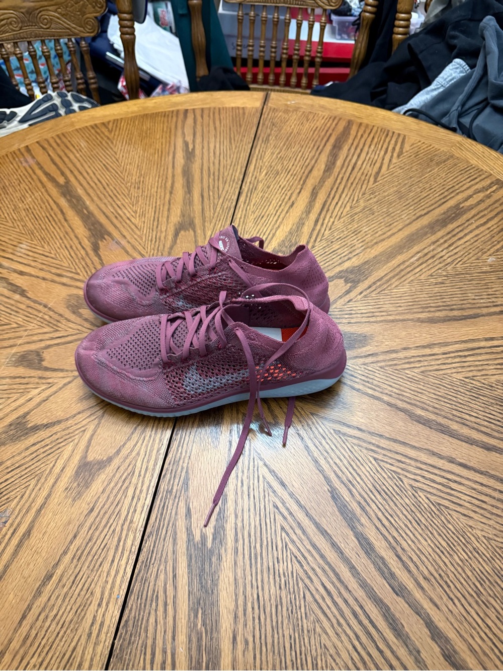 Nike Burgundy Knit Slip-On Sneakers with Bright Orange Insole